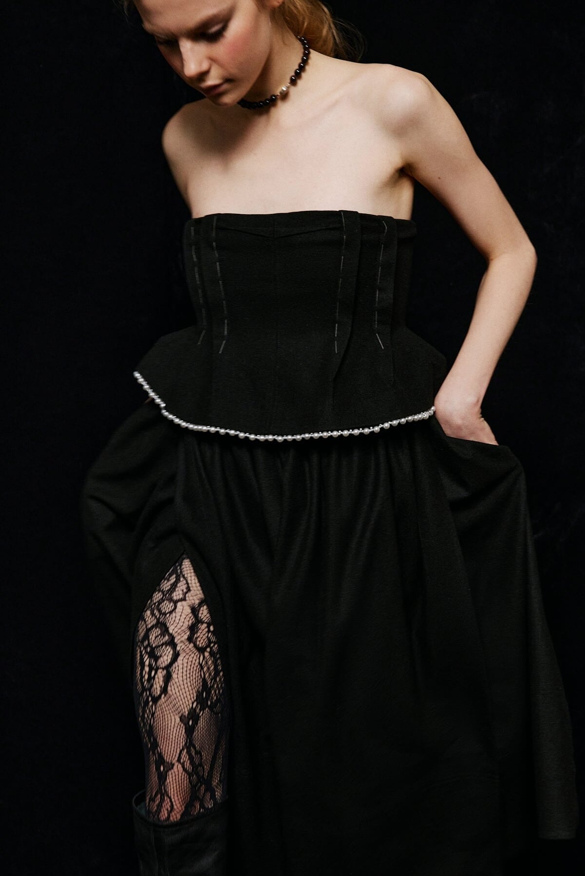 Nackiyé Tops Naked Skin Mini Top with Pearls