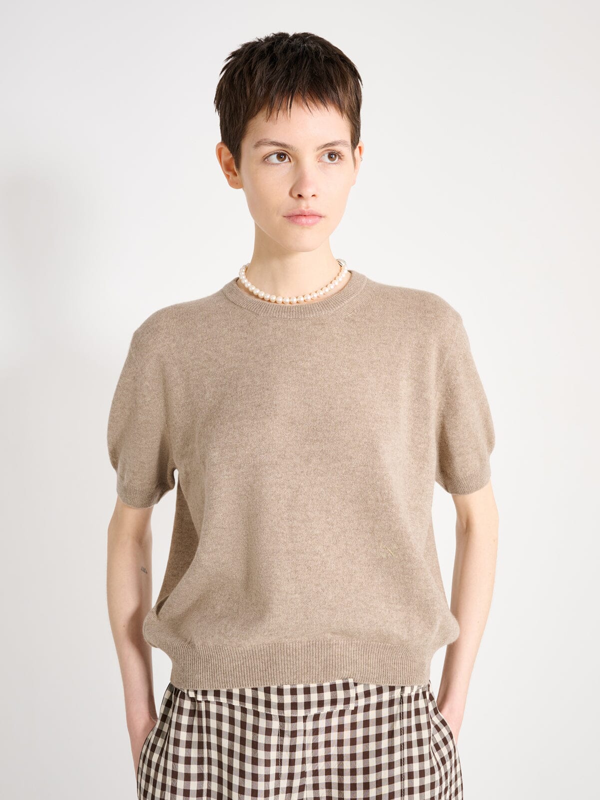 Nackiyé Knitwear Pearl Cashmere Short Sleeved Crewneck